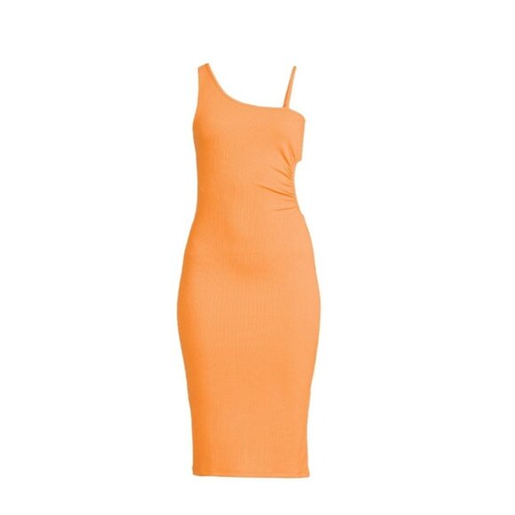 Madden NYC Dresses & Skirts - Women's 2X Orange Dress Madden NYC Asymmetrical Neckline Shirred Side Cut Out